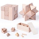 Seturi de 3 jocuri promotionale puzzle in cutie din lemn - V7867