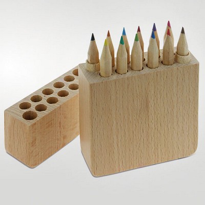 seturi de 12 creioane promotionale colorate si cutie din lemn S26409